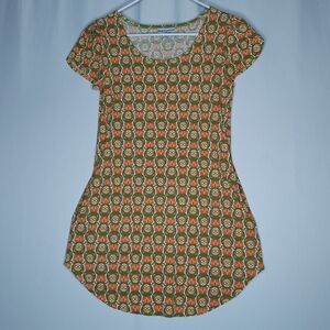 Blue Platypus Tunic Top Womens XS Retro Short Sleeve Pocket Shirt Green Orange‎